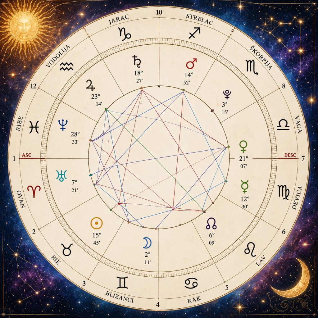 Astrološke usluge - tumačenje Vaše Natalna karte – putokaz kroz važne životne odluke. Razumite sebe, otkrijte svoje potencijale i prepoznajte pravi trenutak. — slika